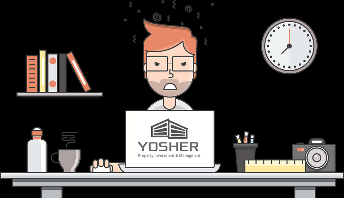 Overworked Professionalat Desk PNG with transparent background