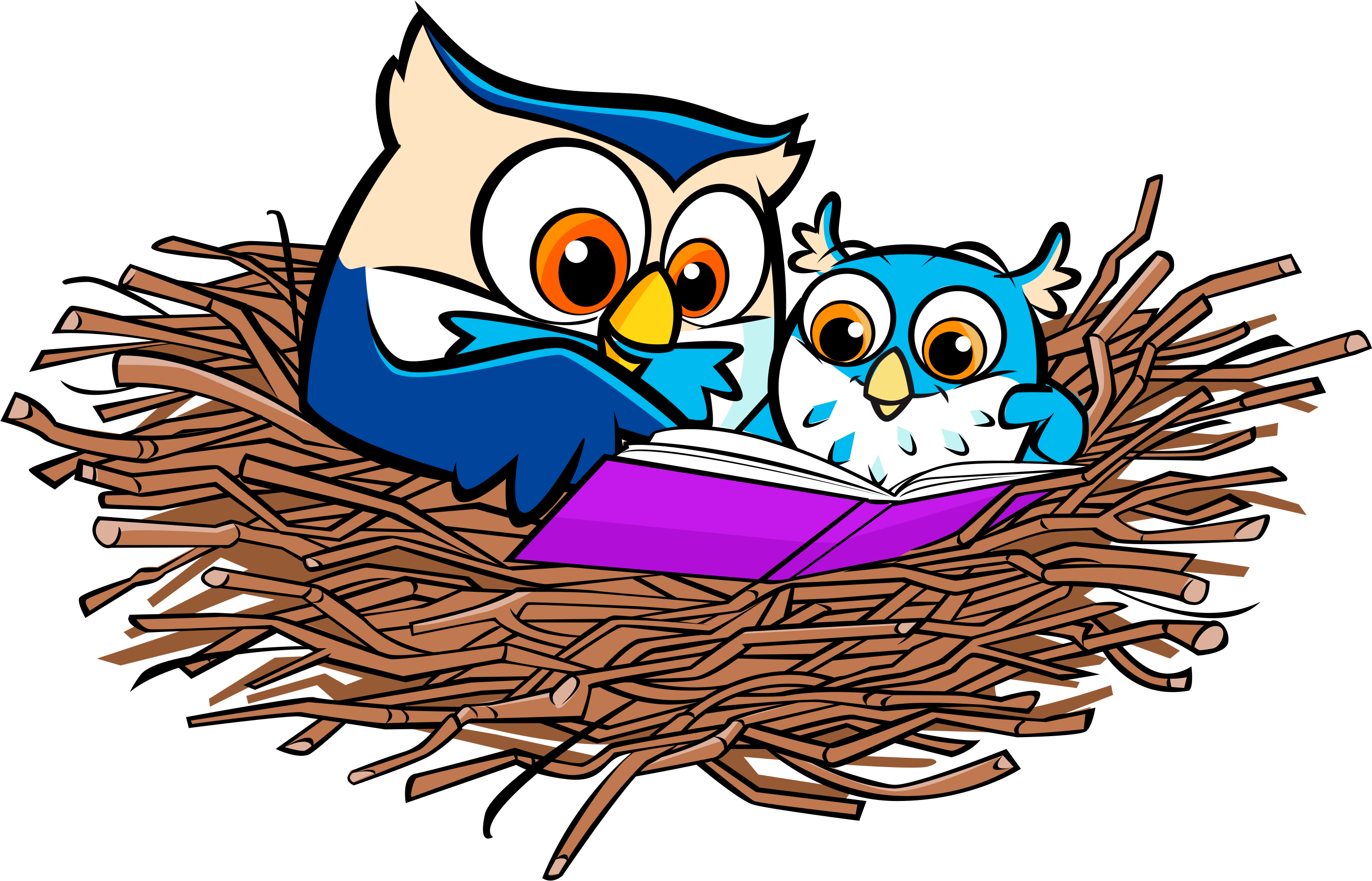 Owls Readingin Nest