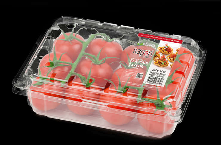 Packaged Fresh Tomatoes Black Background