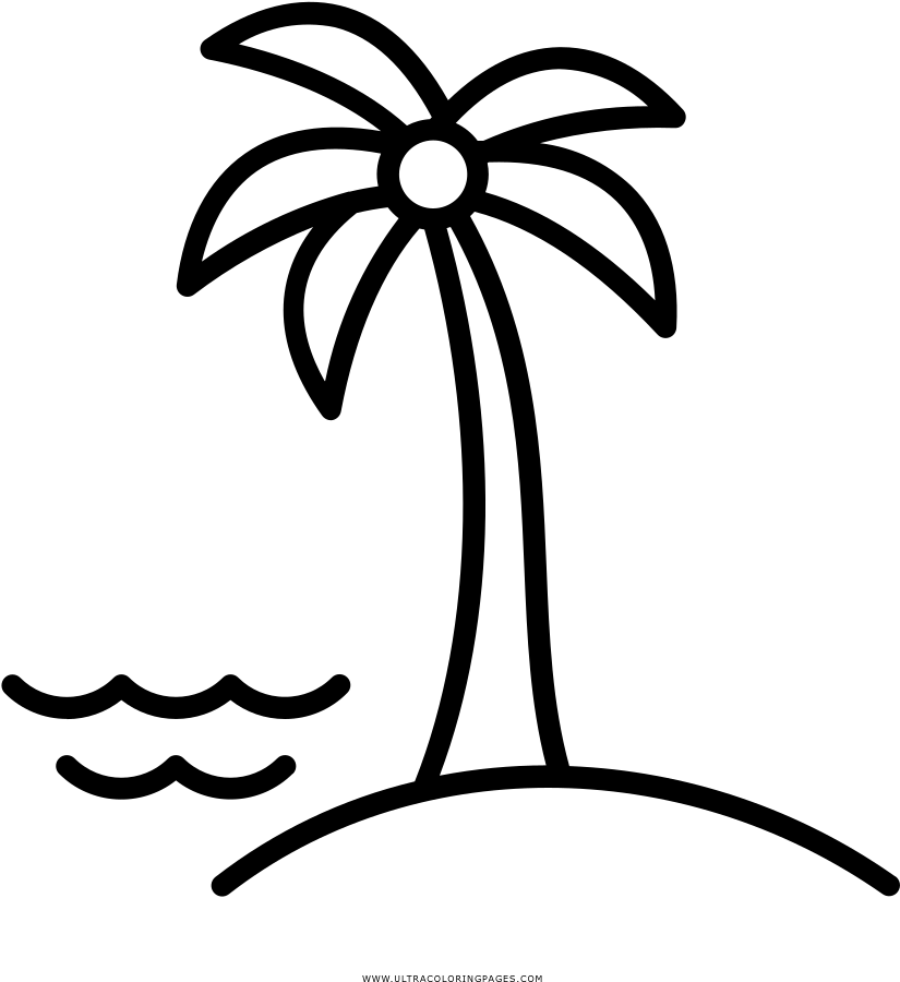 Palm Tree Island Silhouette PNG with transparent background