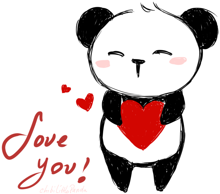 Panda Heart Love You Illustration PNG with transparent background