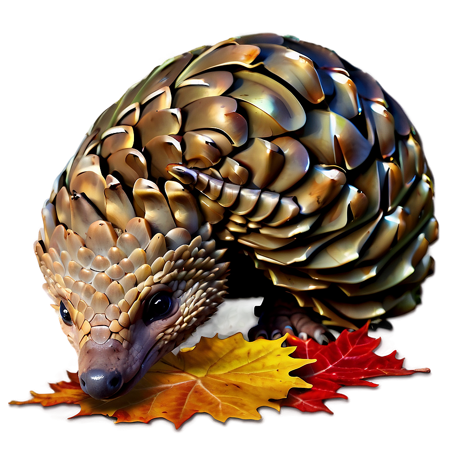 Pangolin In Autumn Leaves Png Rmq