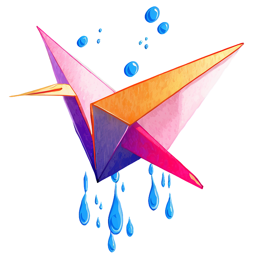 Paper Crane With Ink Splashes Png Fkj97