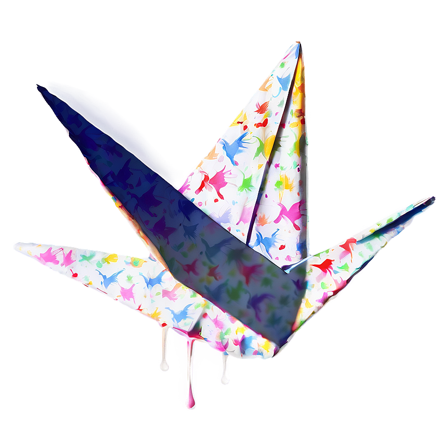 Paper Crane With Ink Splashes Png Sps