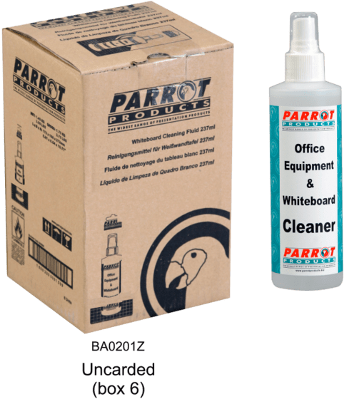 Parrot Whiteboard Cleaner Boxand Bottle PNG image with a transparent background, free high-resolution download