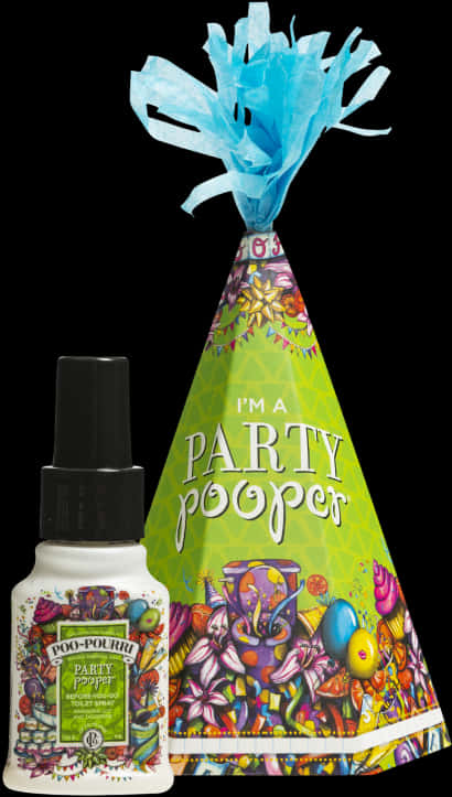 Party Hatand Poo Pourri Bottle PNG with transparent background