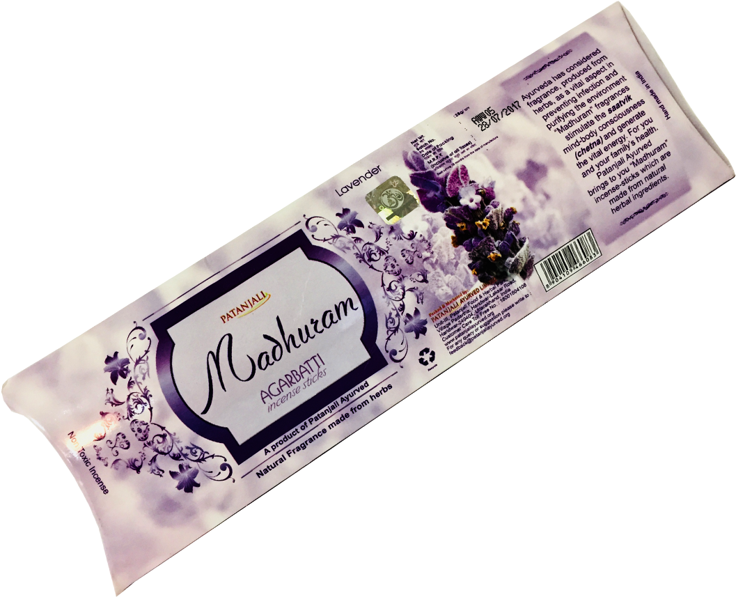 Patanjali Madhuram Agarbatti Lavender Packaging