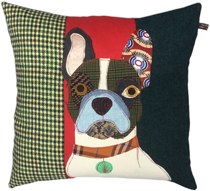 Patchwork Bulldog Cushion Design PNG with transparent background