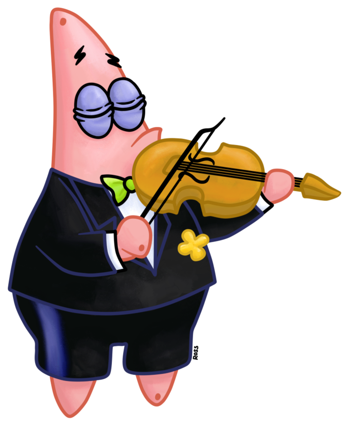 Patrick Star Violinist Cartoon PNG with transparent background