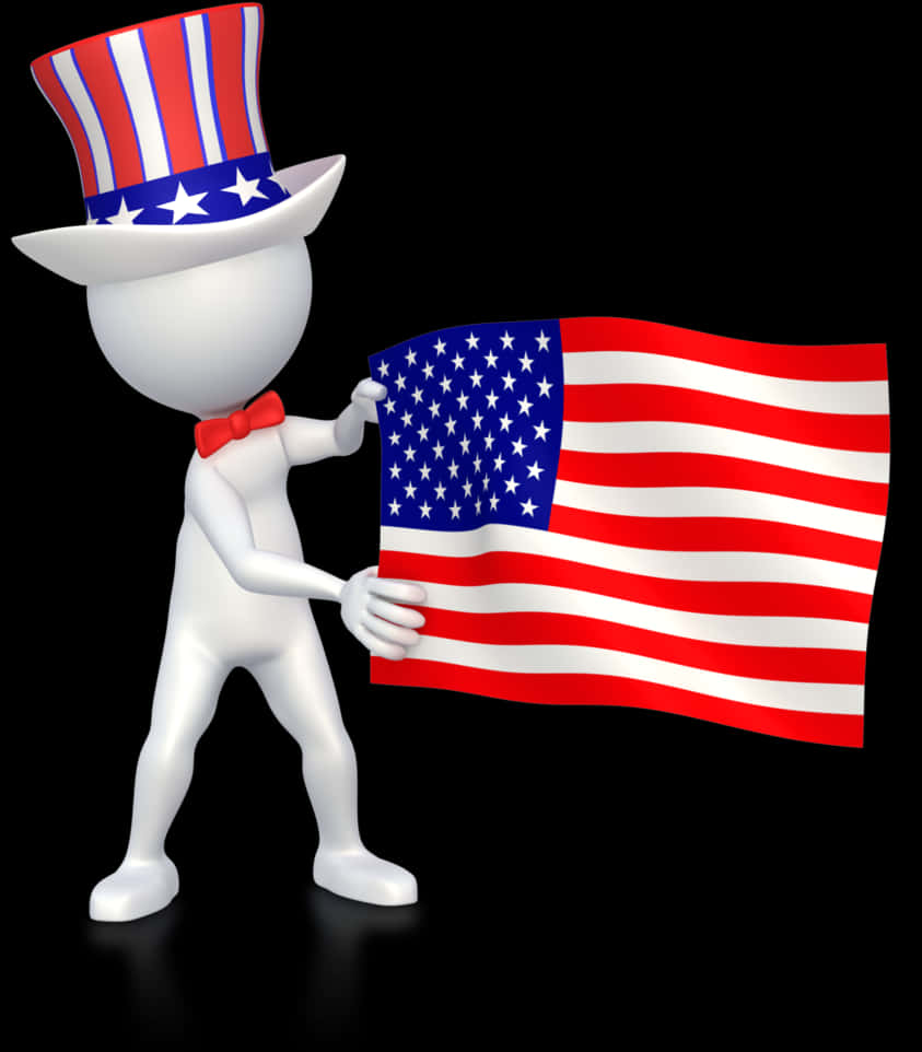 Patriotic Figure Holding American Flag PNG with transparent background