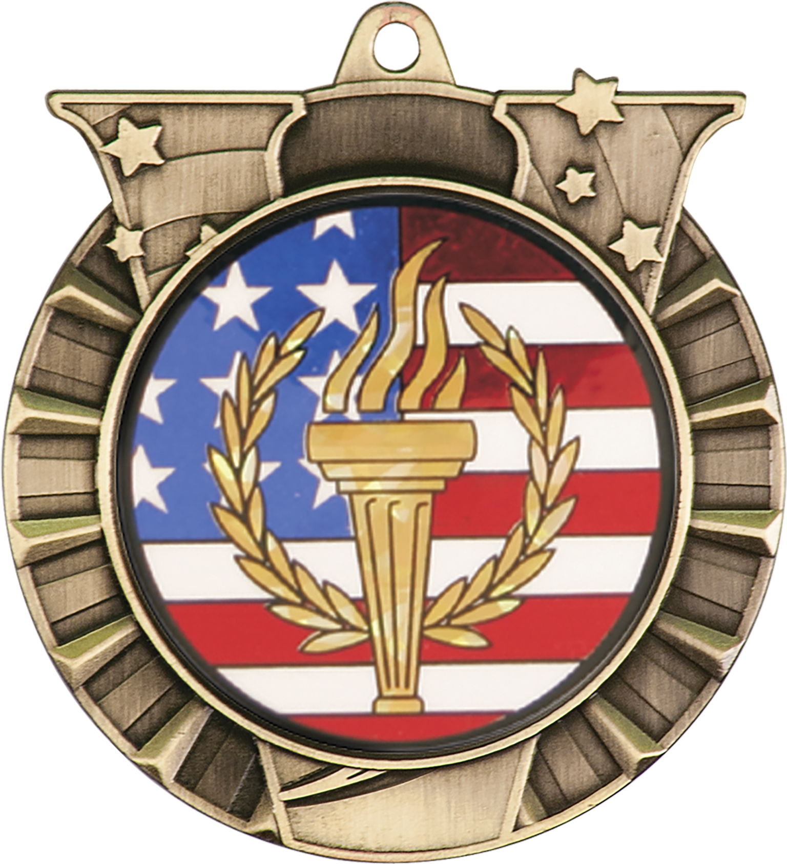 Patriotic Medalwith Torchand Stars PNG with transparent background