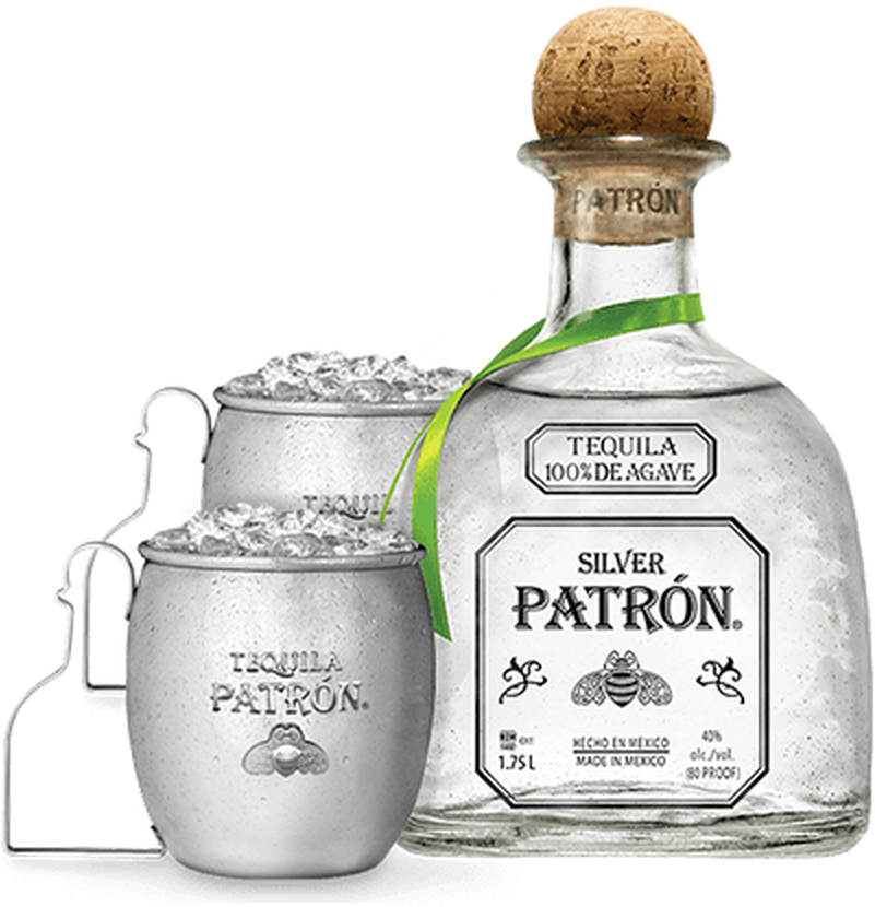 Patron Silver Tequila Bottleand Cups