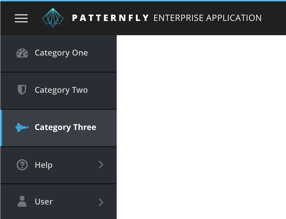 Pattern Fly Enterprise Application Menu Screenshot