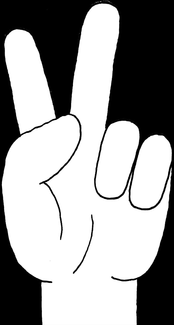 Peace Sign Hand Gesture Blackand White PNG image with a transparent background, free high-resolution download