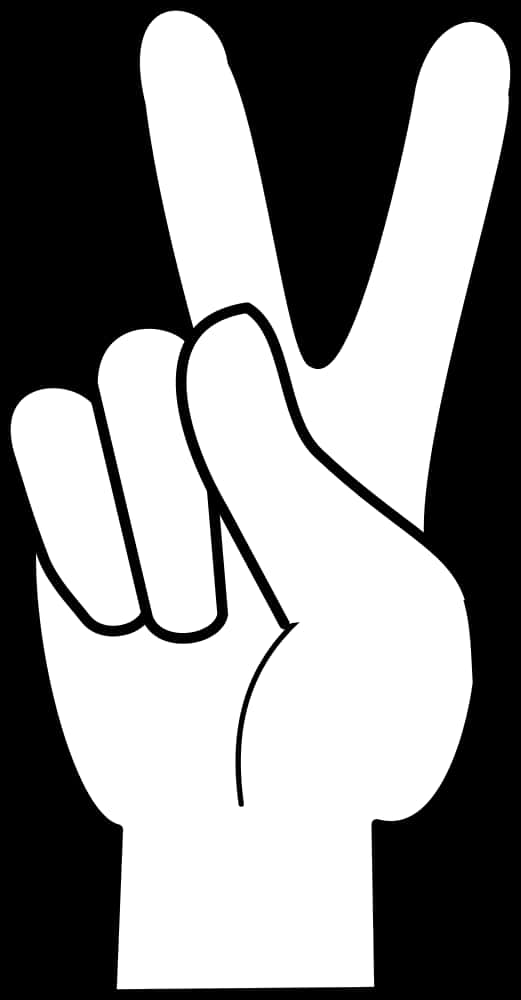 Peace Sign Hand Gesture Blackand White PNG image with a transparent background, free high-resolution download
