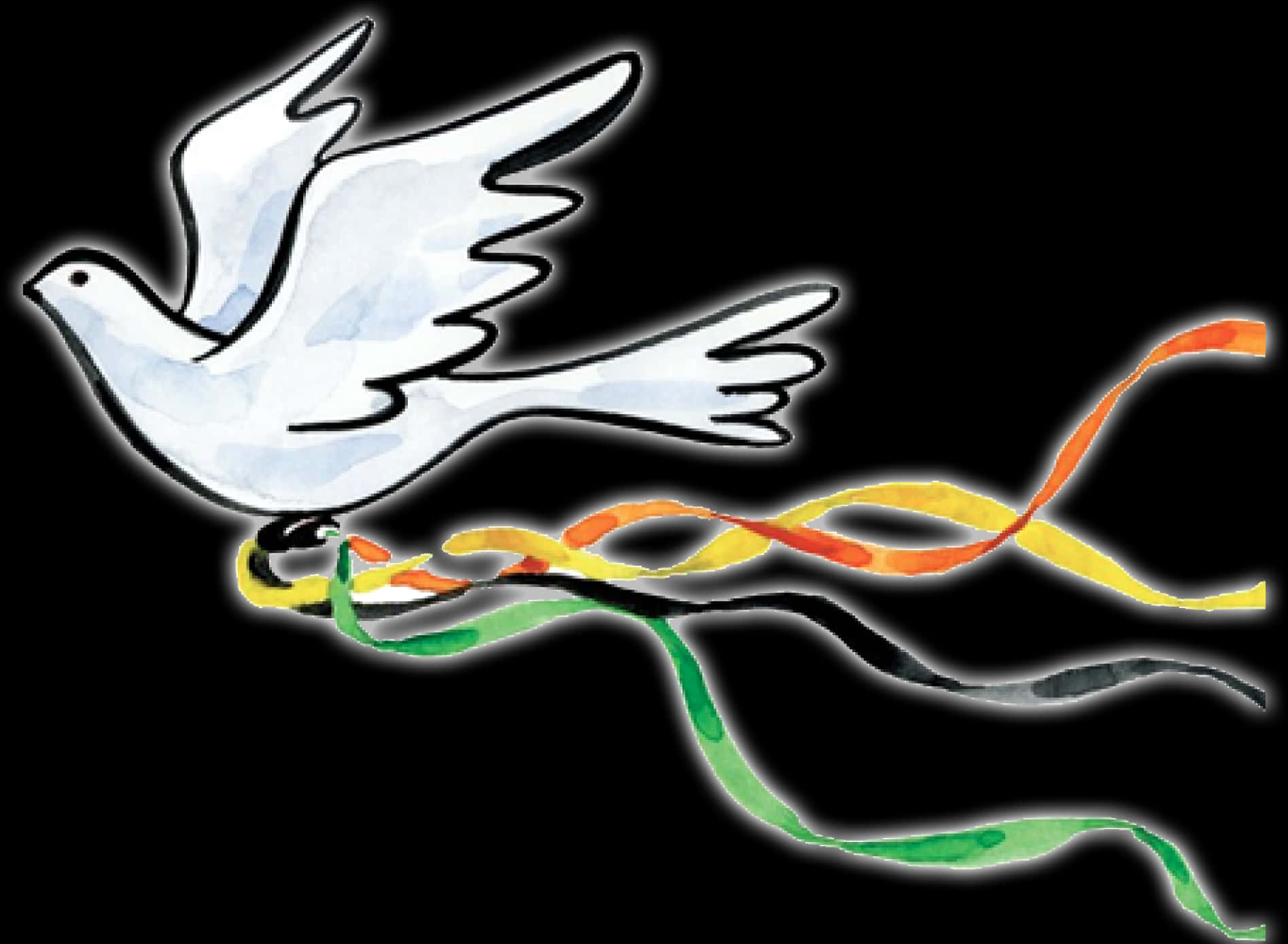 Peaceful Dovewith Colorful Ribbons PNG with transparent background