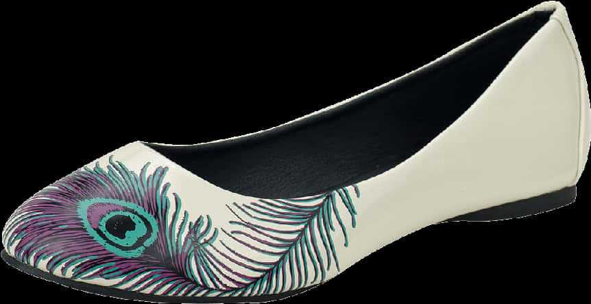 Peacock Feather Print Ballet Flat Shoe PNG image with a transparent background, free high-resolution download