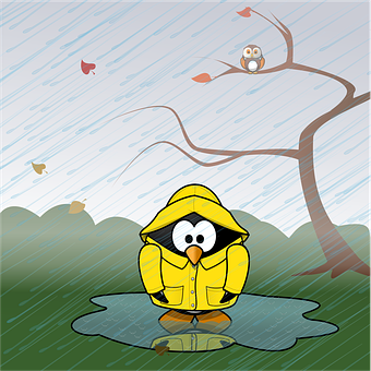 Penguinin Raincoat Rainy Day PNG with transparent background