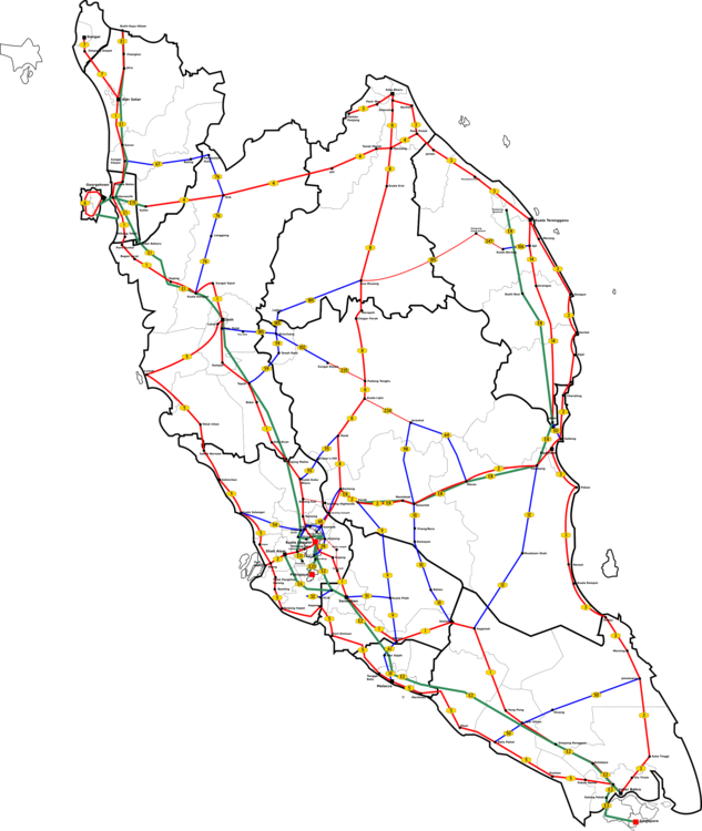 Peninsular Malaysia Road Network Map PNG with transparent background