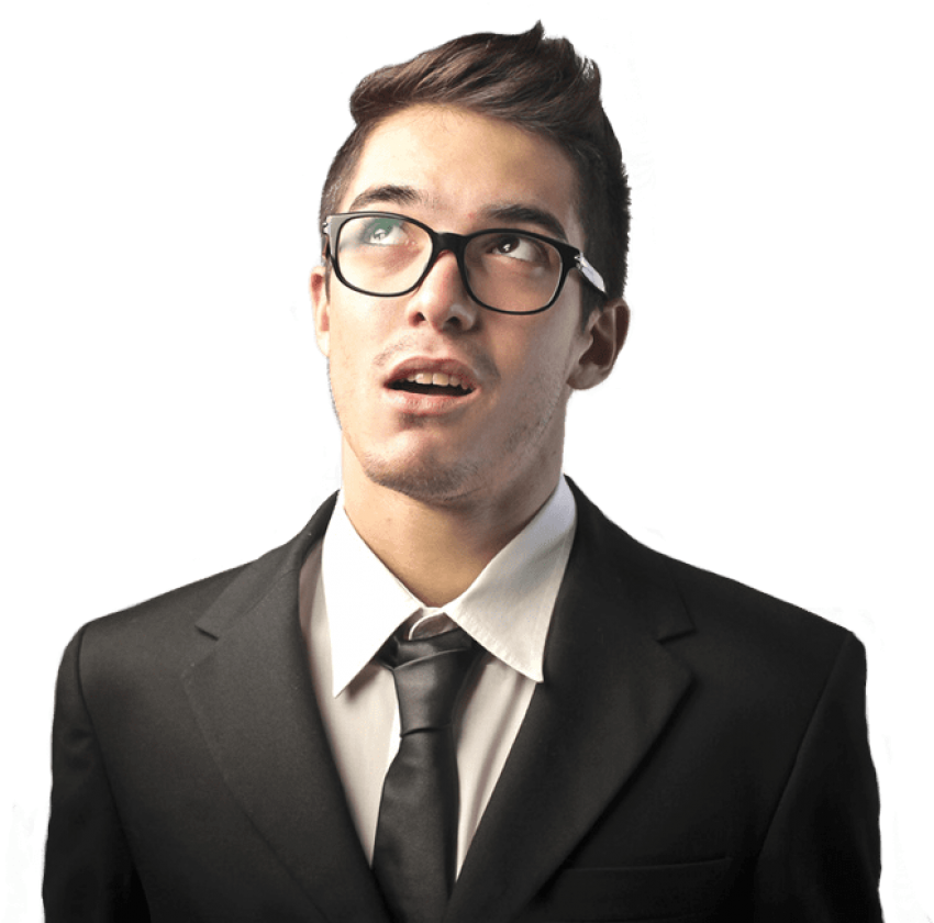 Pensive Businessman Looking Upward PNG with transparent background