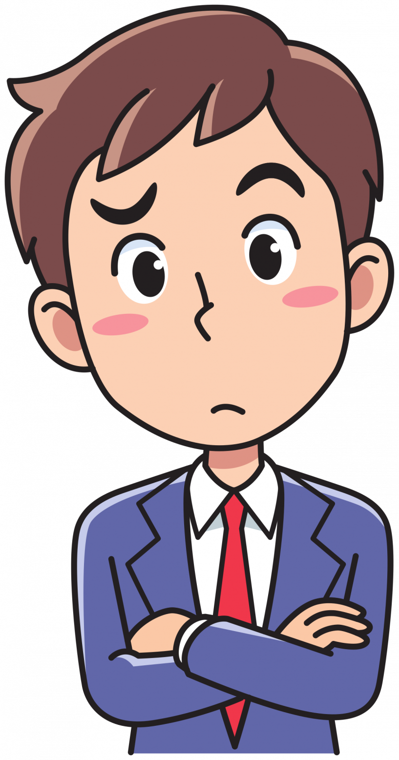Pensive Cartoon Businessman PNG with transparent background