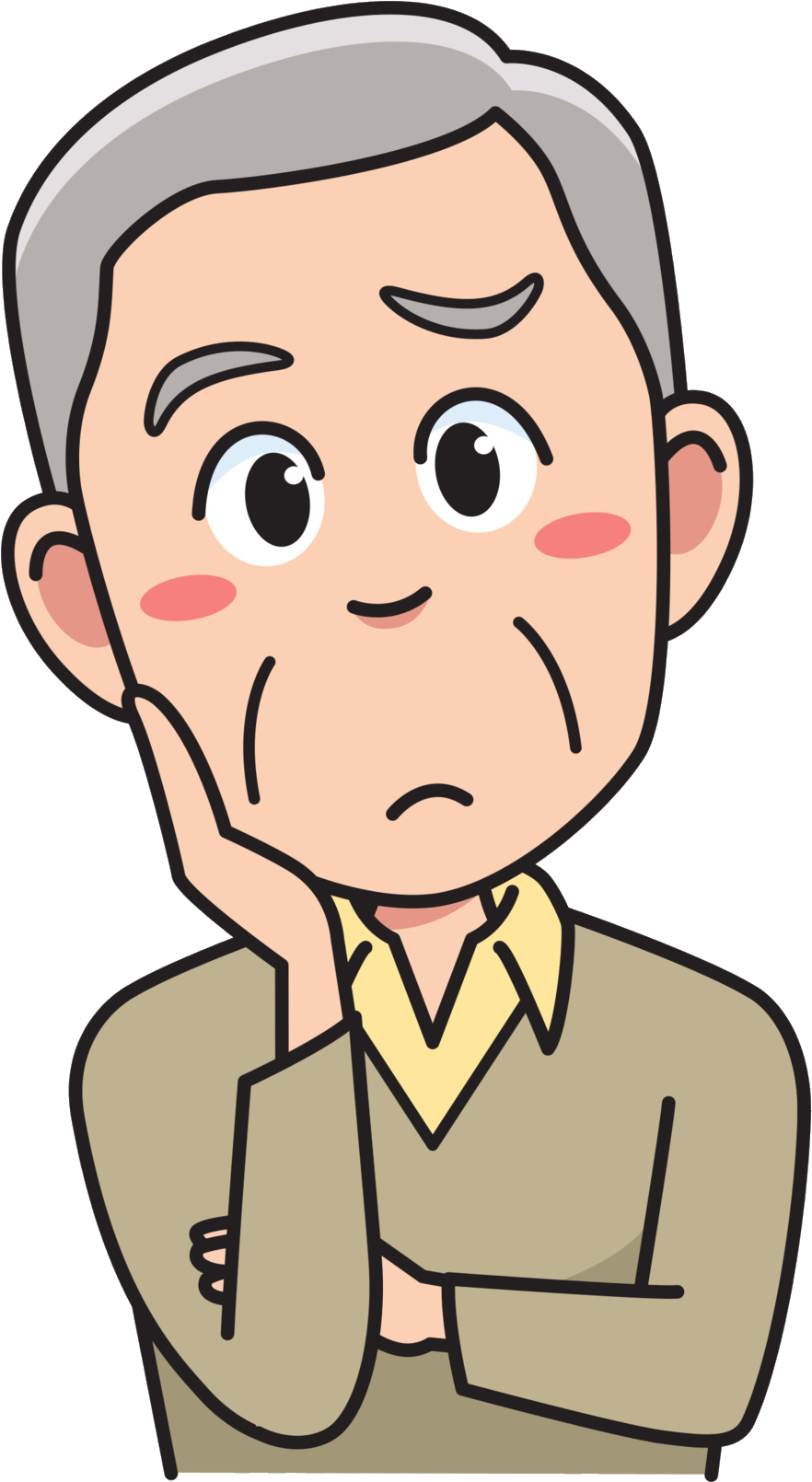 Pensive Elderly Cartoon Character PNG with transparent background