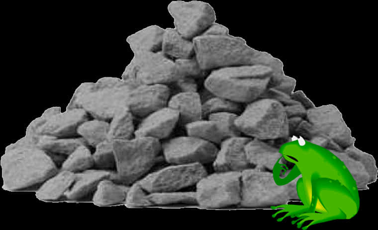 Pensive Frog Beside Rock Pile PNG with transparent background