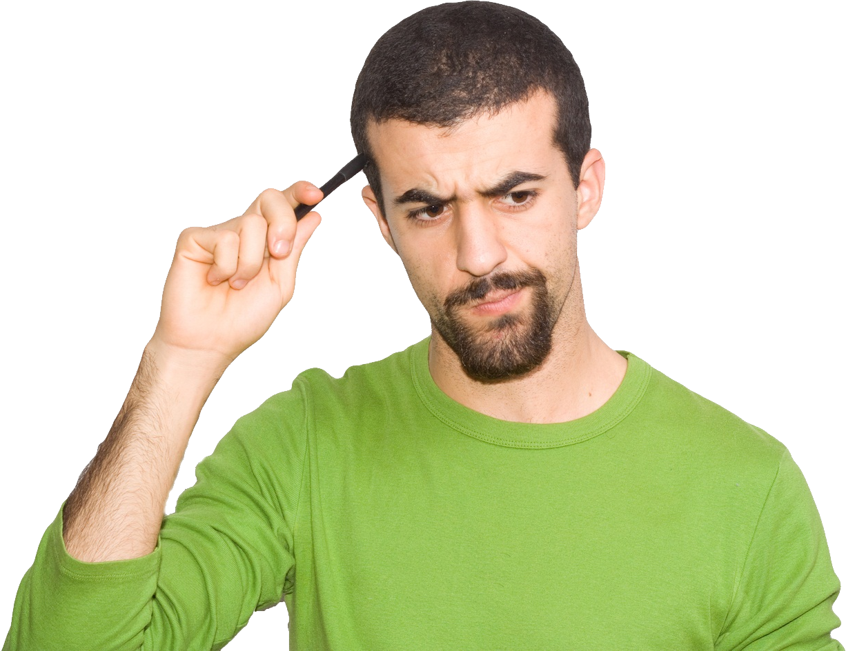 Pensive Man Holding Pento Head PNG with transparent background