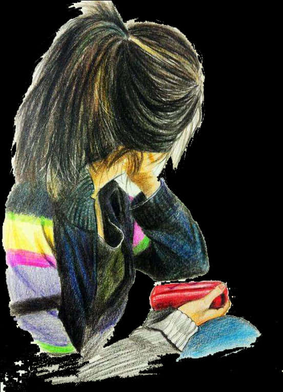 Drawn Long Hair Coloring Hair - Girl Sketch With Long Hair, HD Png Download PNG with transparent background