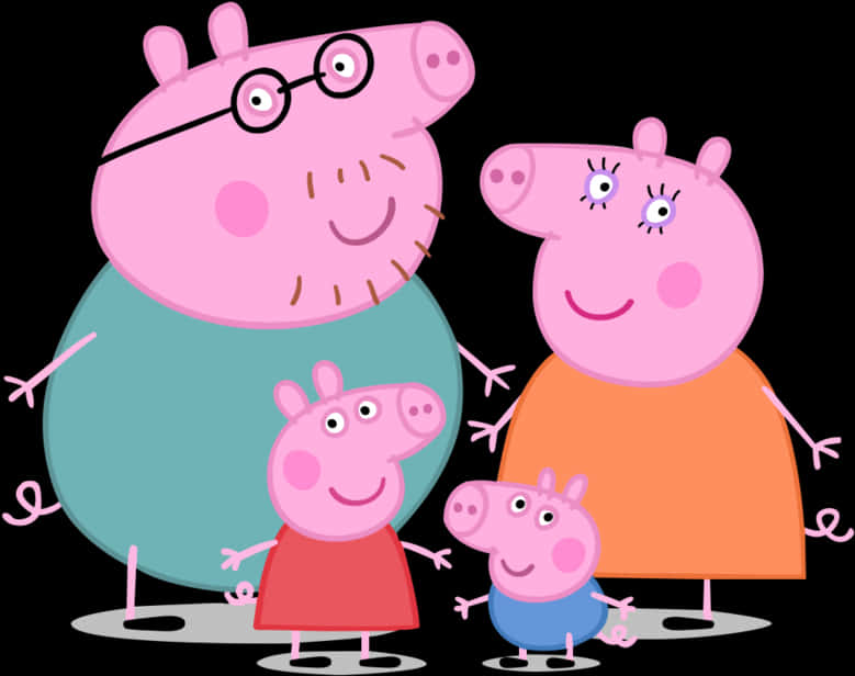 Peppa Pig Family Illustration PNG with transparent background
