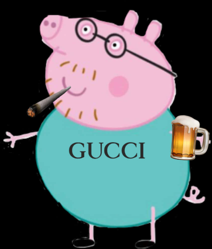 Peppa Pig Styled With Gucciand Accessories PNG with transparent background