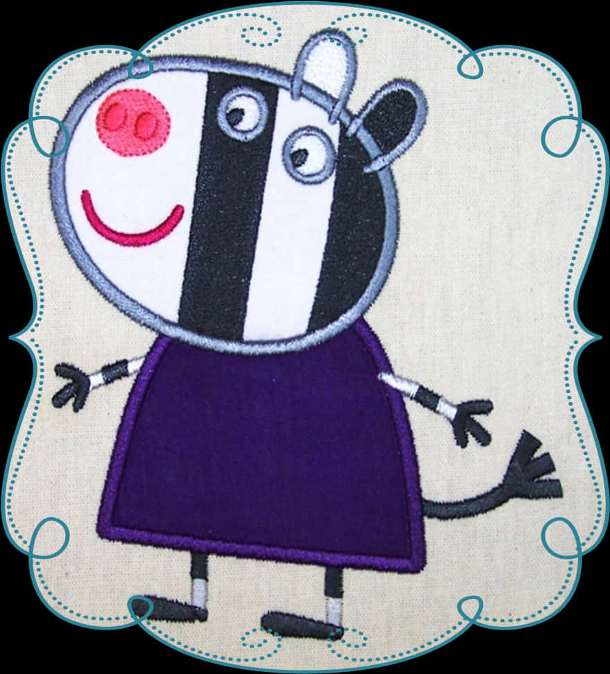 Peppa Pig Zoe Zebra Embroidered Design PNG with transparent background