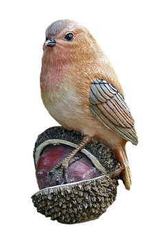 Perched Bird Sculptureon Acorn PNG with transparent background
