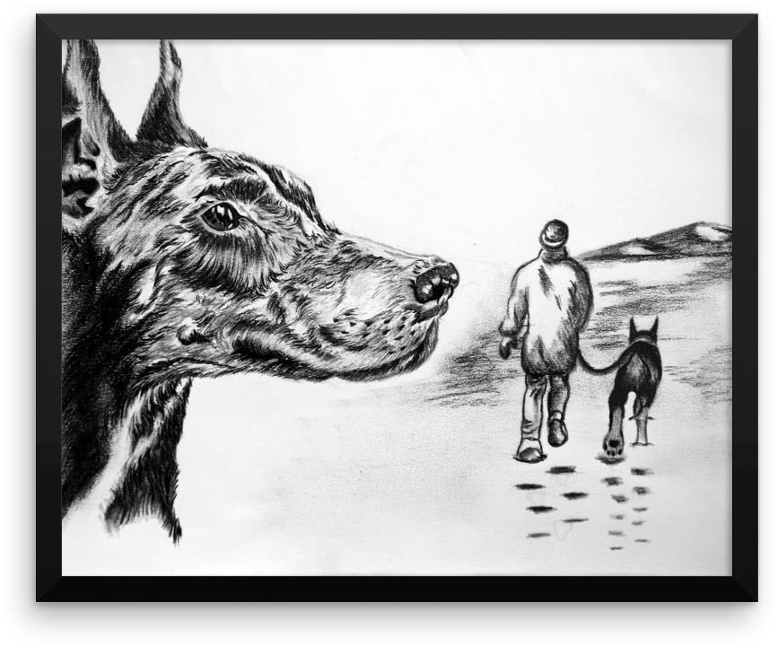 Perspective Drawing Man Dog Walk