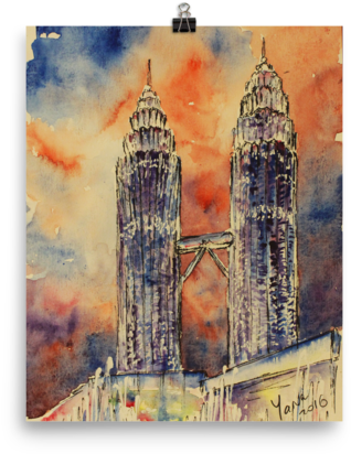 Petronas Towers Watercolor Artwork