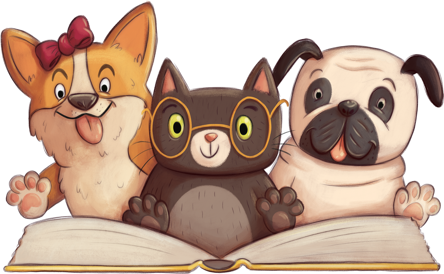 Pets Reading Book Clipart