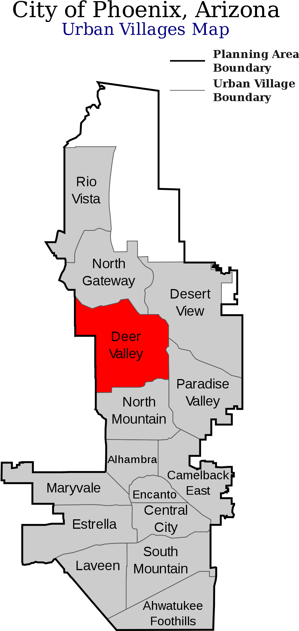 Phoenix Arizona Urban Villages Map