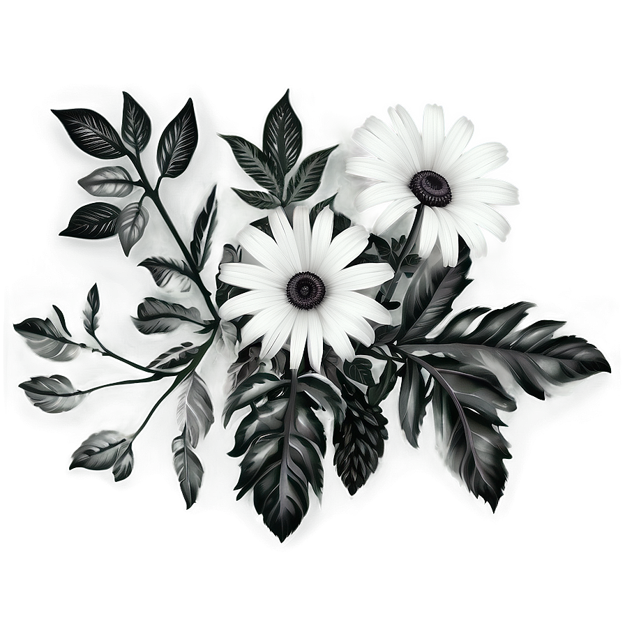 Photorealistic Black White Flowers Png Rph