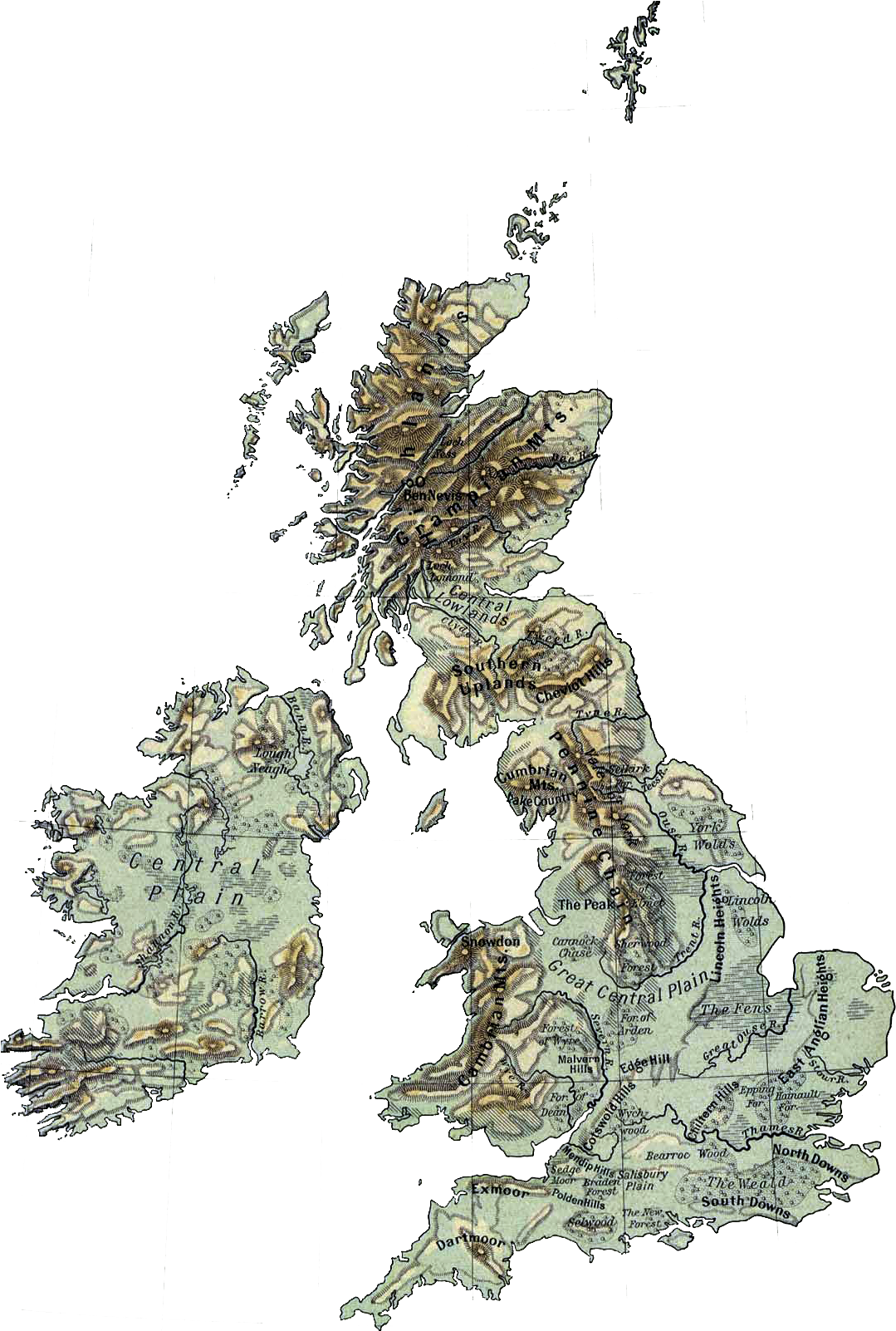 Physical Map British Isles Ref 1926 Clear - British Isles Great Britain And Ireland, HD Png Download PNG with transparent background