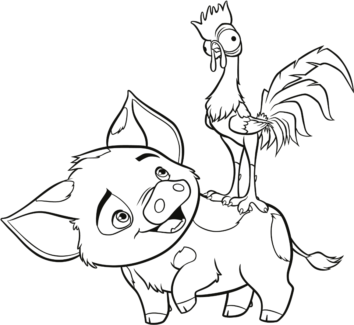 Pigand Rooster Friends Coloring Page