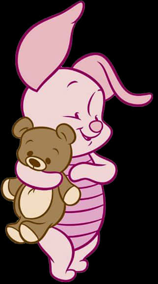 Piglet Hugging Teddy Bear PNG with transparent background