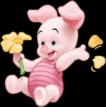 Piglet With Yellow Flower PNG with transparent background