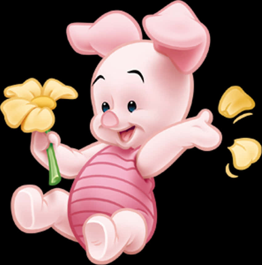 Piglet With Yellow Flower PNG with transparent background