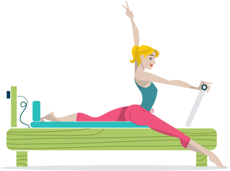 Pilates Reformer Exercise Illustration PNG with transparent background