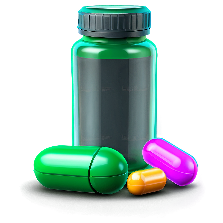 Pill Bottle With Green Pills Png 05252024