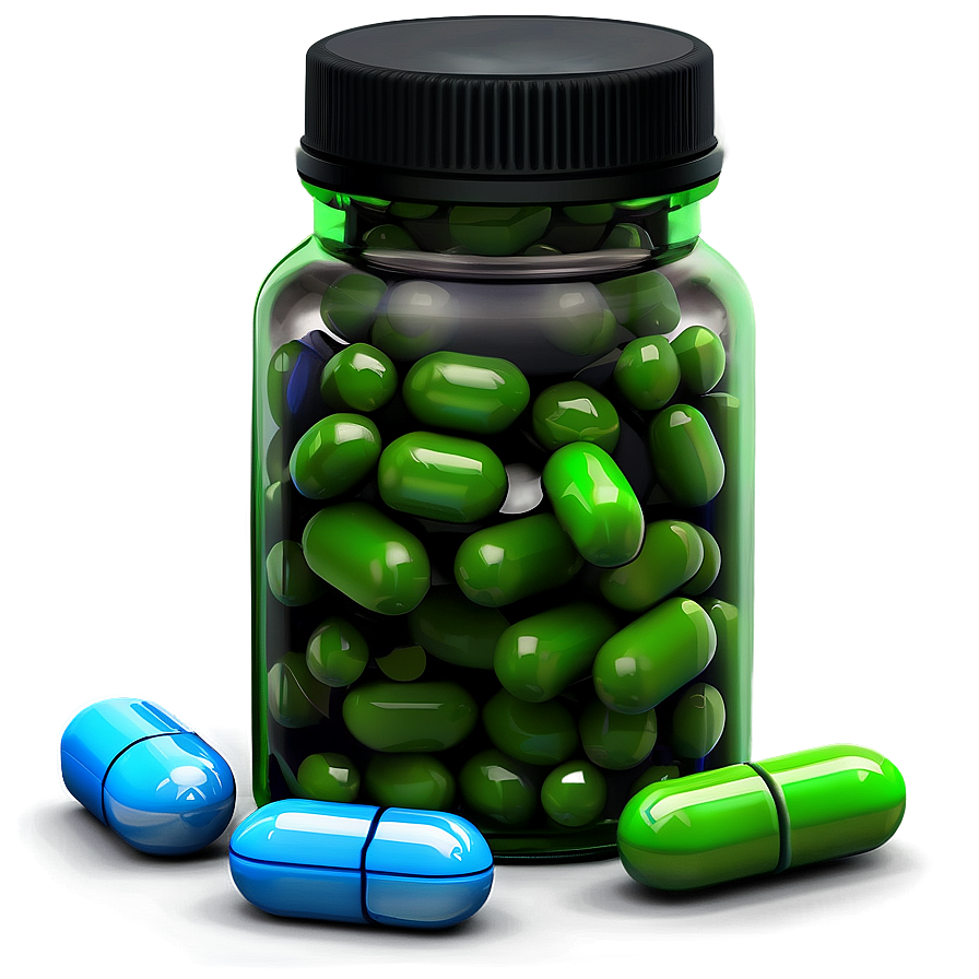 Pill Bottle With Green Pills Png 05252024