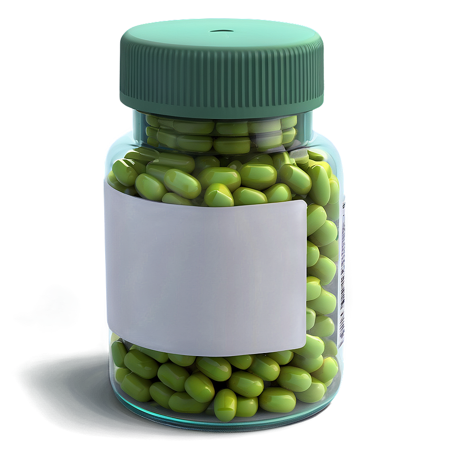 Pill Bottle With Green Pills Png Raa57