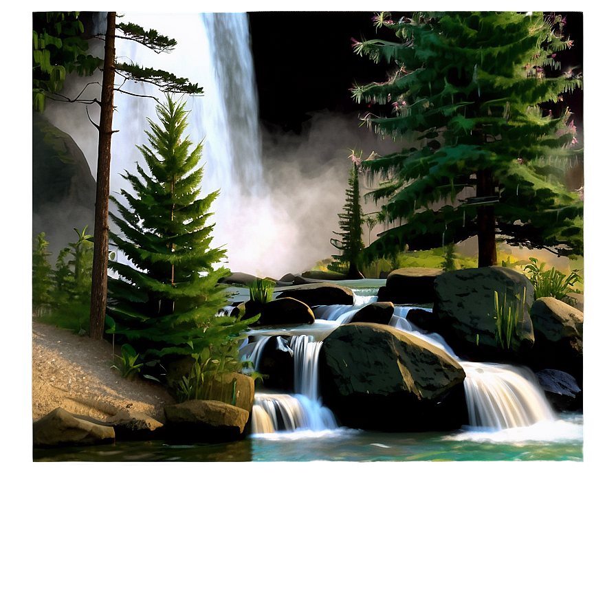 Pine Trees And Waterfall Png Sxf