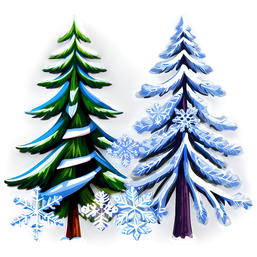 Pine Trees With Snowflakes Png Kdg7