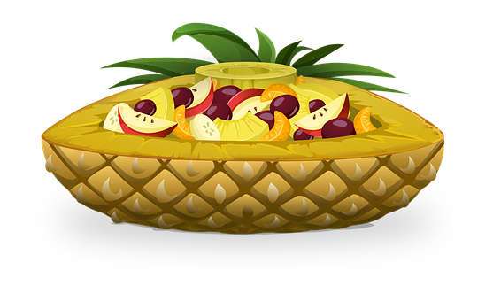 Pineapple Fruit Bowl Illustration PNG with transparent background